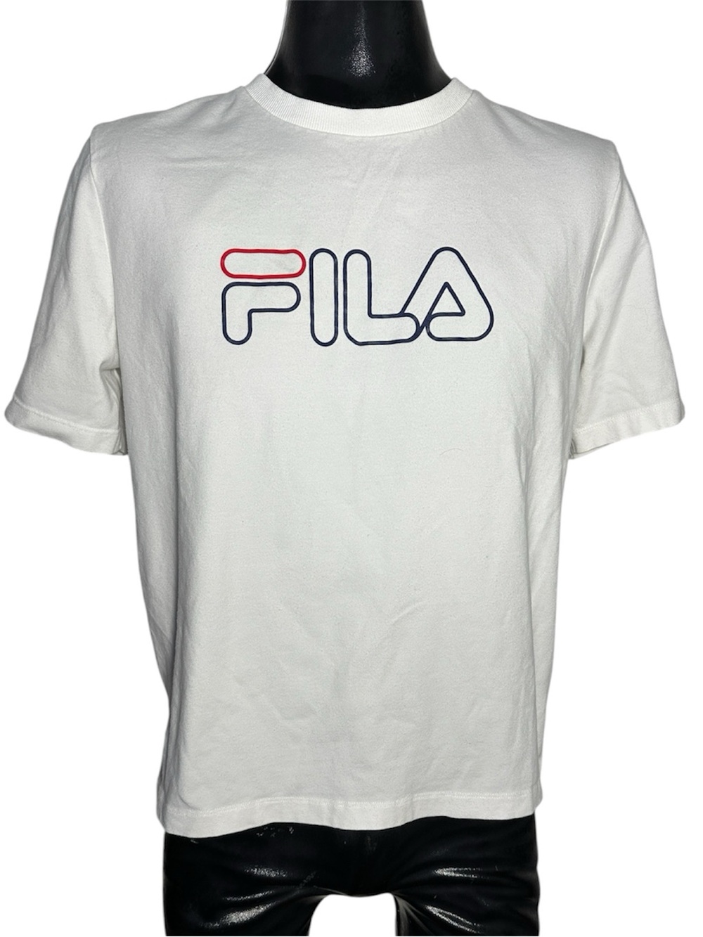 Fila White Short-Sleeve Tee with Navy and Red Logo